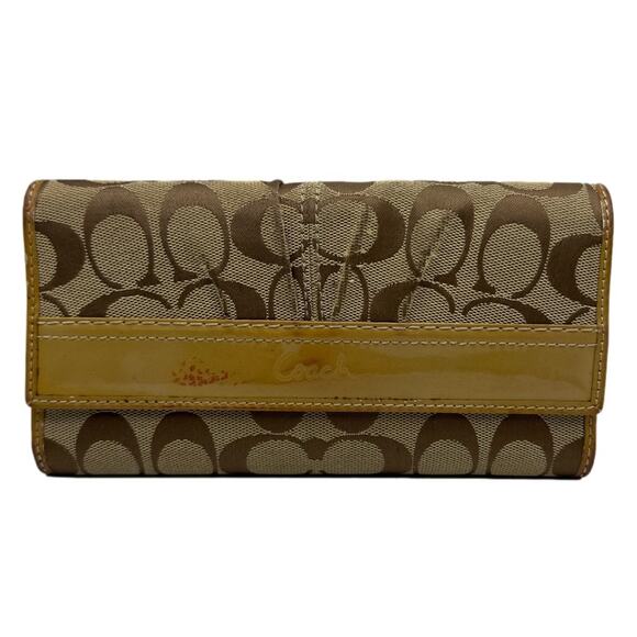 COACH Brown and Tan Signature Canvas Wallet - Picture 1 of 11